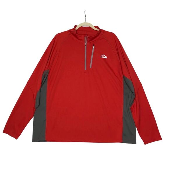 LL BEAN Ridge Runner 1/4 Zip Top Men XXL Red/Gray Long Sleeve Colorblock Outdoor - Picture 1 of 9